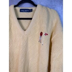 VTG 90s John Weitz V Neck Golf Sweater Yellow Men Size Large Embroidered Hole 18
